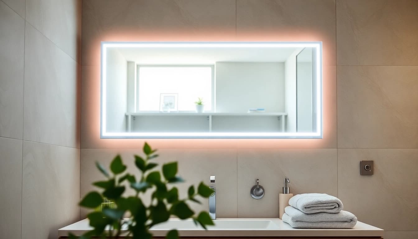 Reflecting style with this elegant led mirror showcasing modern bathroom aesthetics.