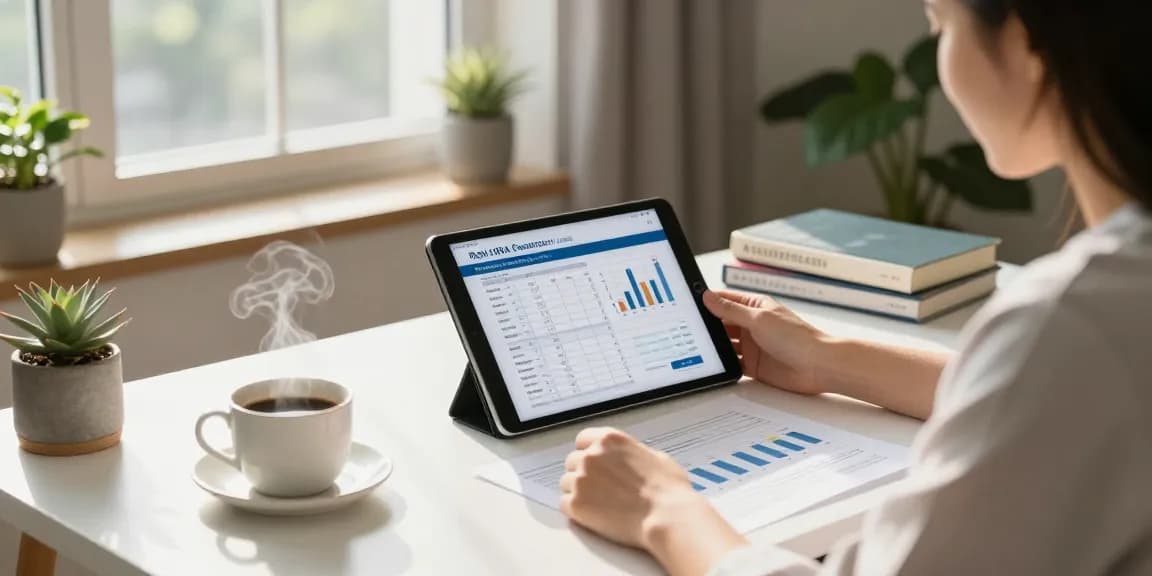 Roth IRA conversions reviewed in a cozy home office with financial tools.