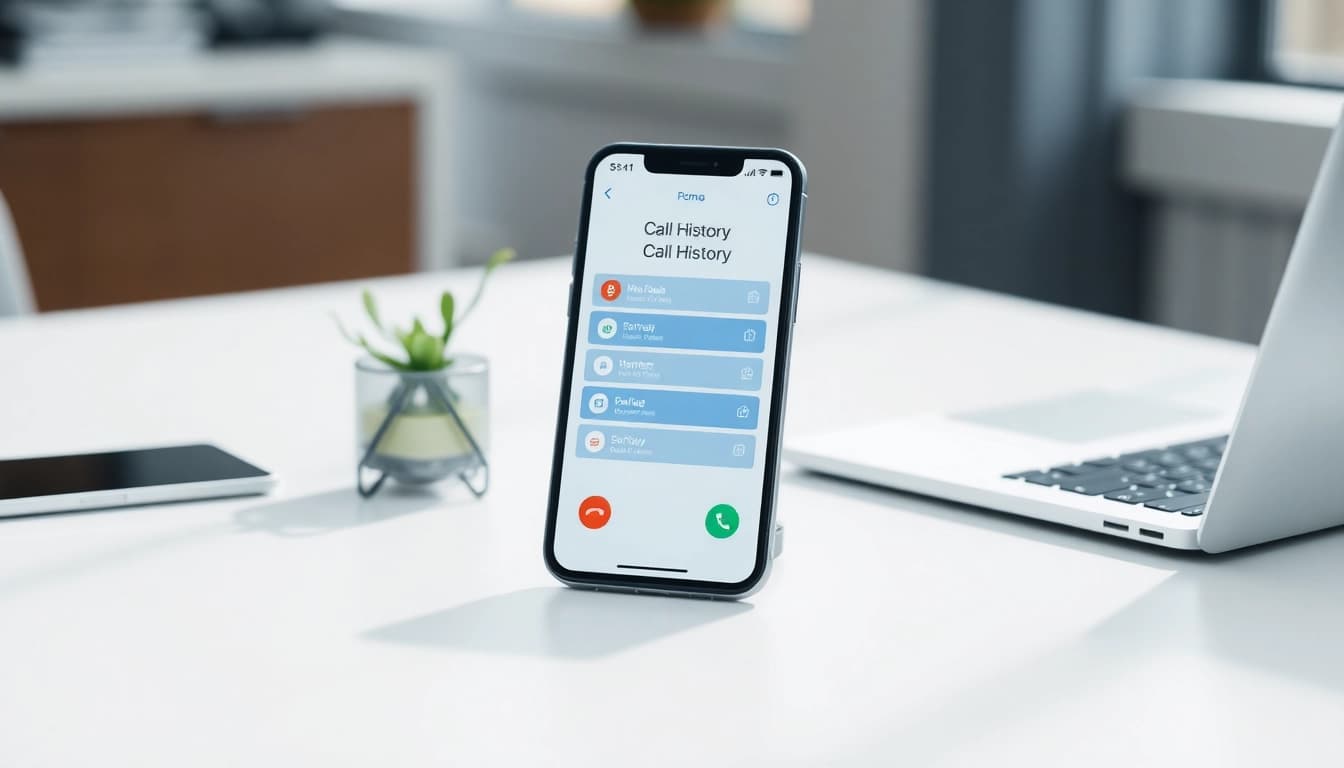 Engaging call history checker app interface displayed on a smartphone in a professional setting.