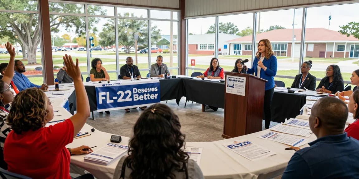 Community discussion about Casey Askar's candidacy during a town hall meeting in Florida.