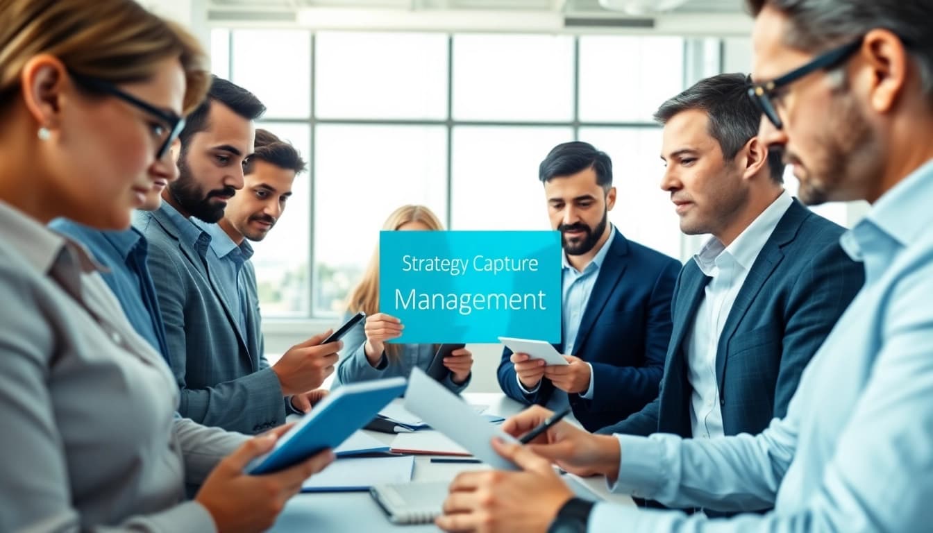Engaged discussion on Strategy Capture Management in a collaborative business setting.