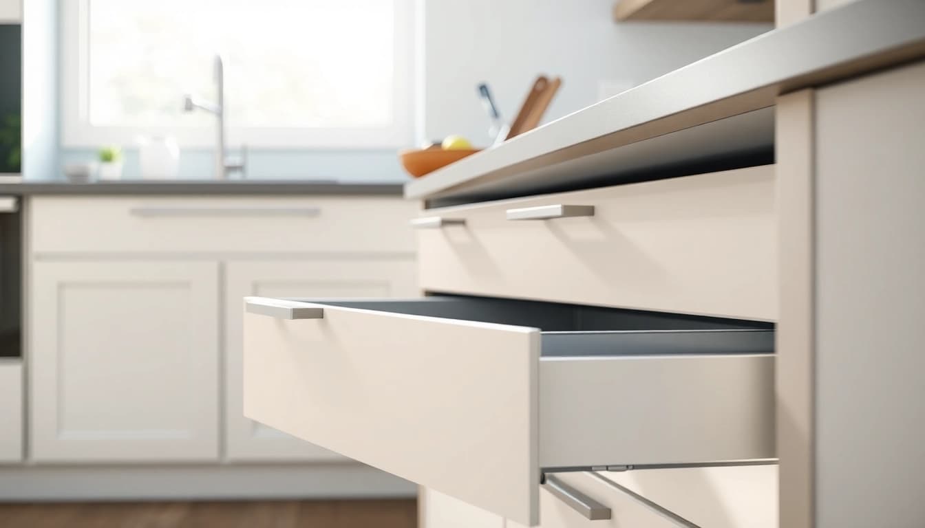 Showcasing a Double Wall Drawer System designed for modern kitchens with soft-close features.