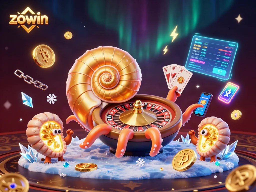 Experience exciting gameplay at zowin with a vibrant 3D illustration of a giant nautilus roulette wheel.