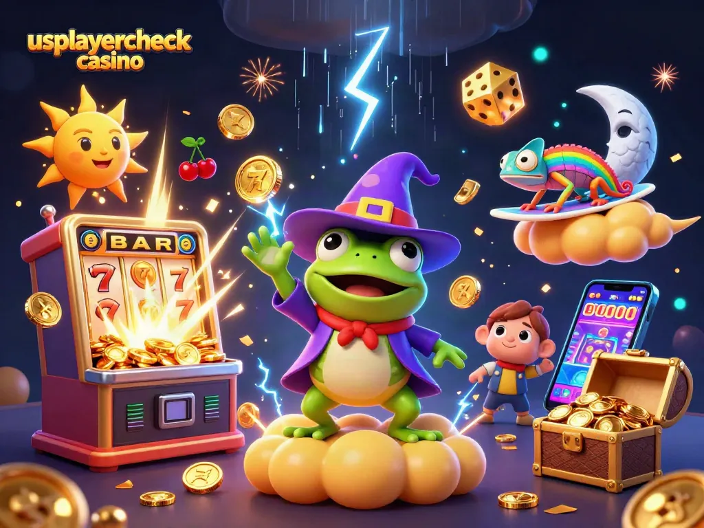 Spin slots with usplayercheck casino while a wizard frog unleashes golden coins!