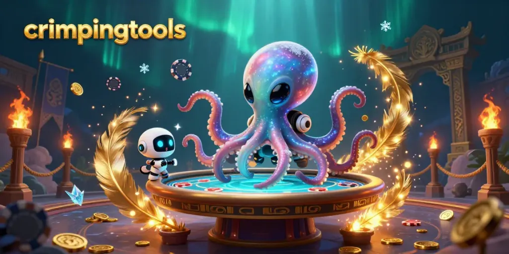 Experience thrilling crimpingtools action with a vibrant alien octopus at a holographic poker table.