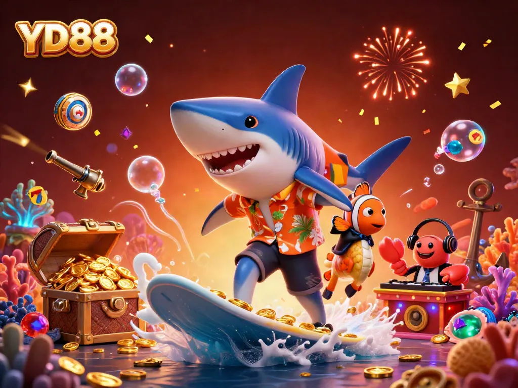 YD88 brings vibrant underwater casino adventures with sharks, colorful sea creatures, and gold coins.