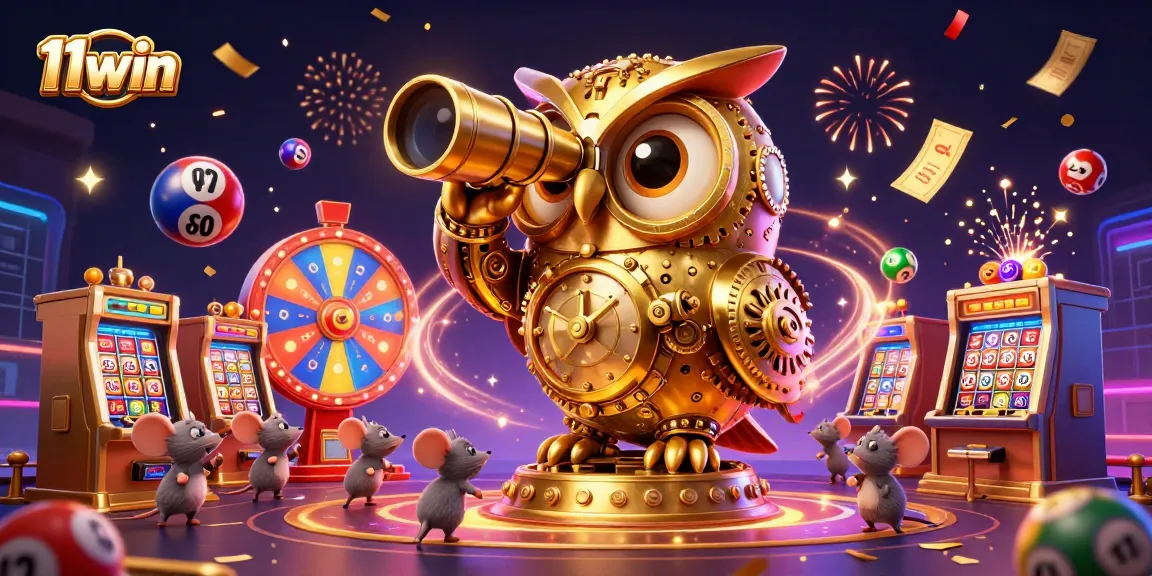 Experience 11win with a stunning 3D illustration of a casino setting filled with vibrant games and excitement.