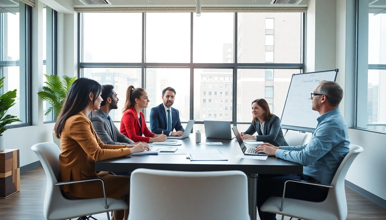 중소기업 전략을 논의하는 직장 회의 장면입니다.