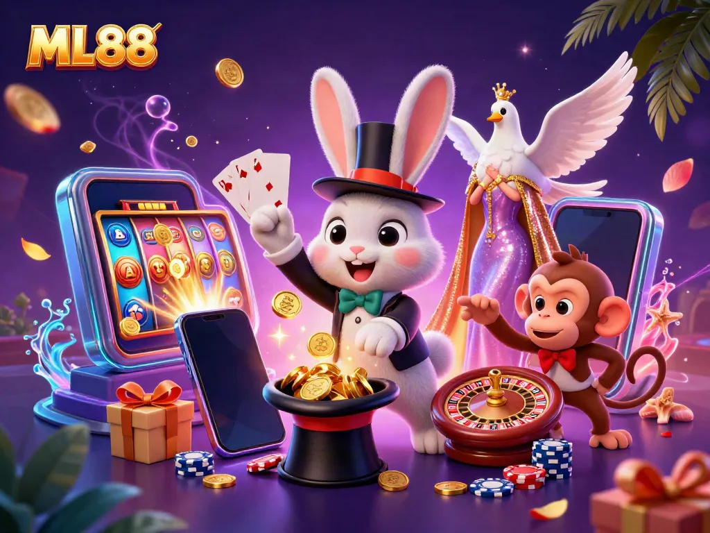 Experience thrilling wins with ML88, featuring a magician rabbit and gold coins for big bets!