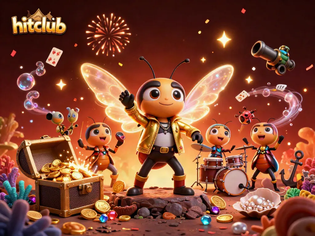 Experience hitclub's vibrant game scene with a cicada rock star and dazzling casino elements.