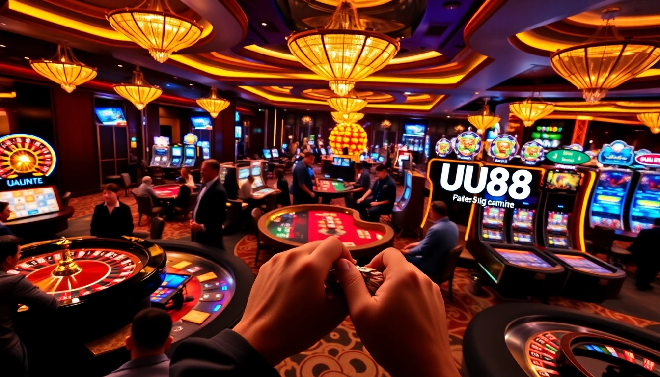 Engage in winning gameplay at UU88's vibrant casino with roulette wheels and poker tables.