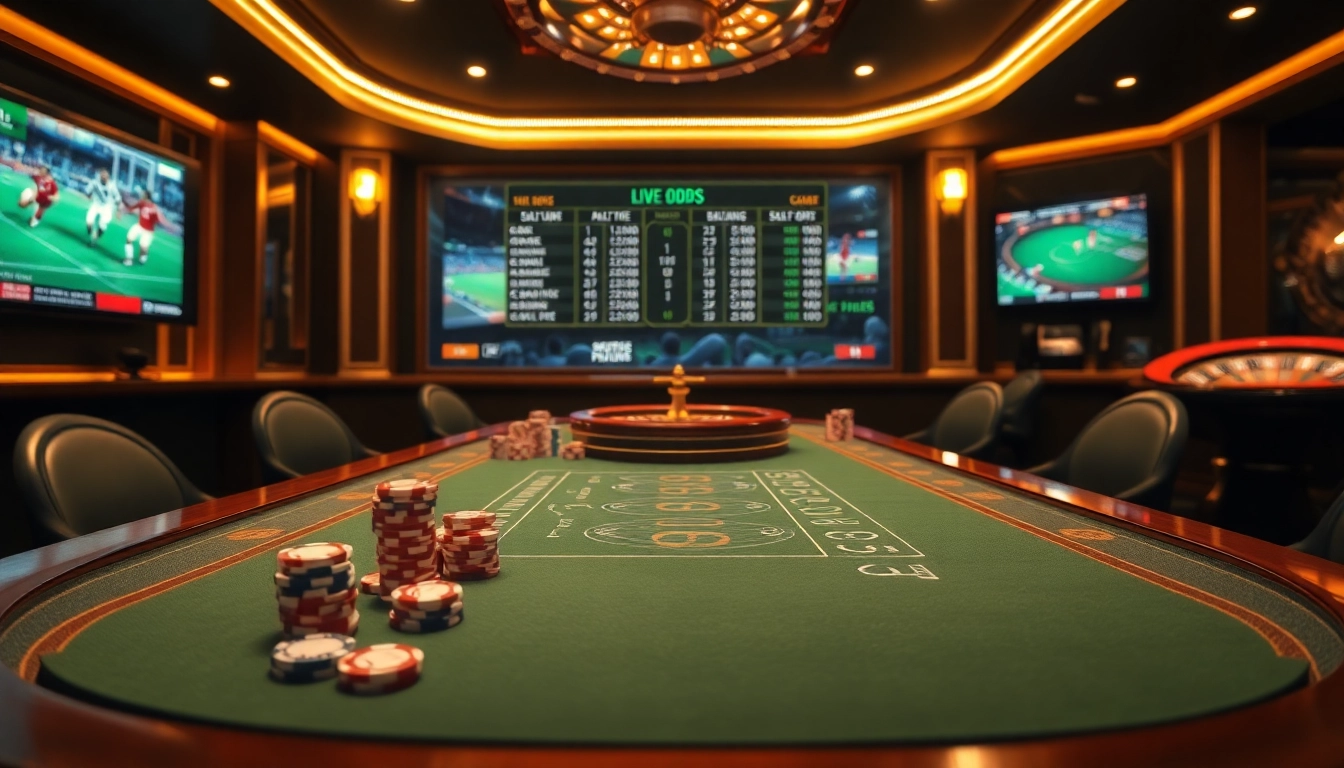 Kèo nhà cái display showing live betting odds in a luxurious casino setting with bettors focused on football.