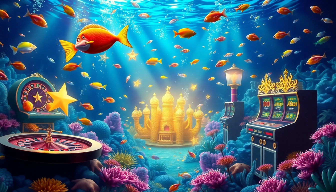 bắn cá đổi thưởng game environment with colorful fish and underwater casino elements
