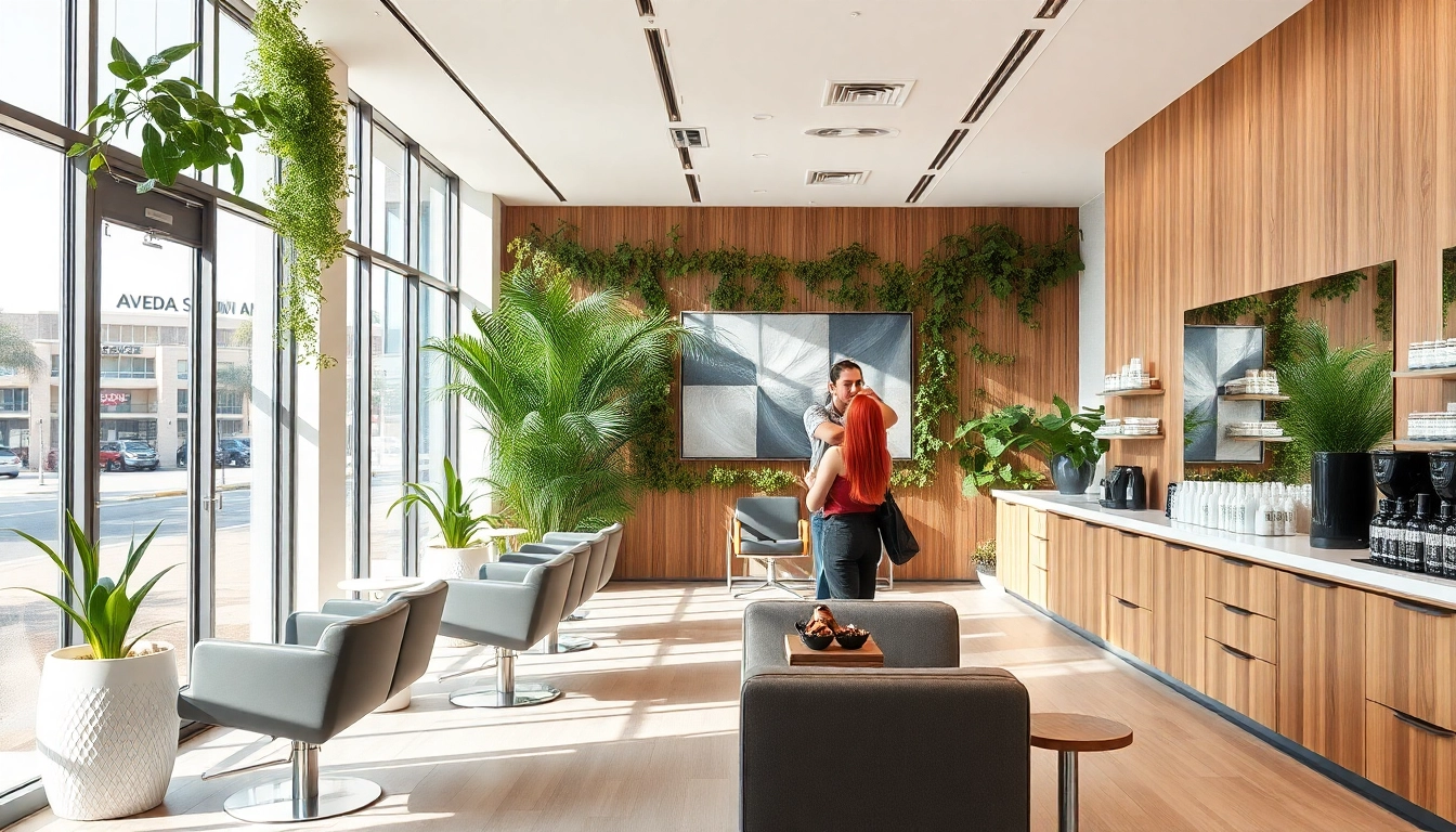 Aveda salon San Diego with professional stylists using eco-friendly products in a calming ambiance.