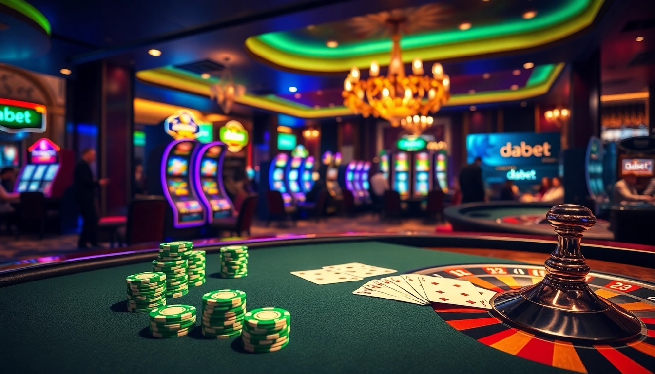 Dabet offers a professional gaming experience with vibrant casino visuals and engaging gambling activities.