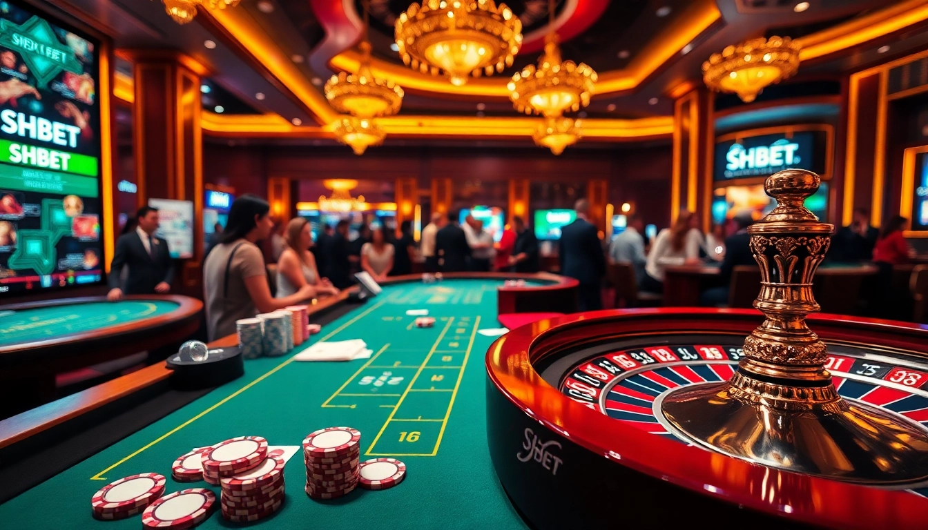 Experience thrilling gameplay at SHBET's upscale casino, featuring vibrant tables and immersive graphics.