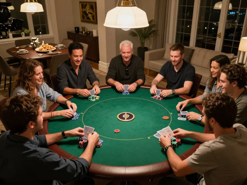 Players engage in a friendly poker game at home, showcasing 789CLUB excitement and strategy.