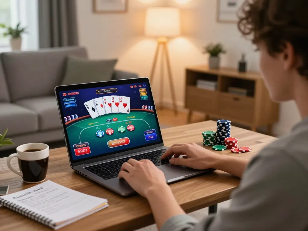 Person enjoying online poker gameplay from home, showcasing the excitement of the man club experience