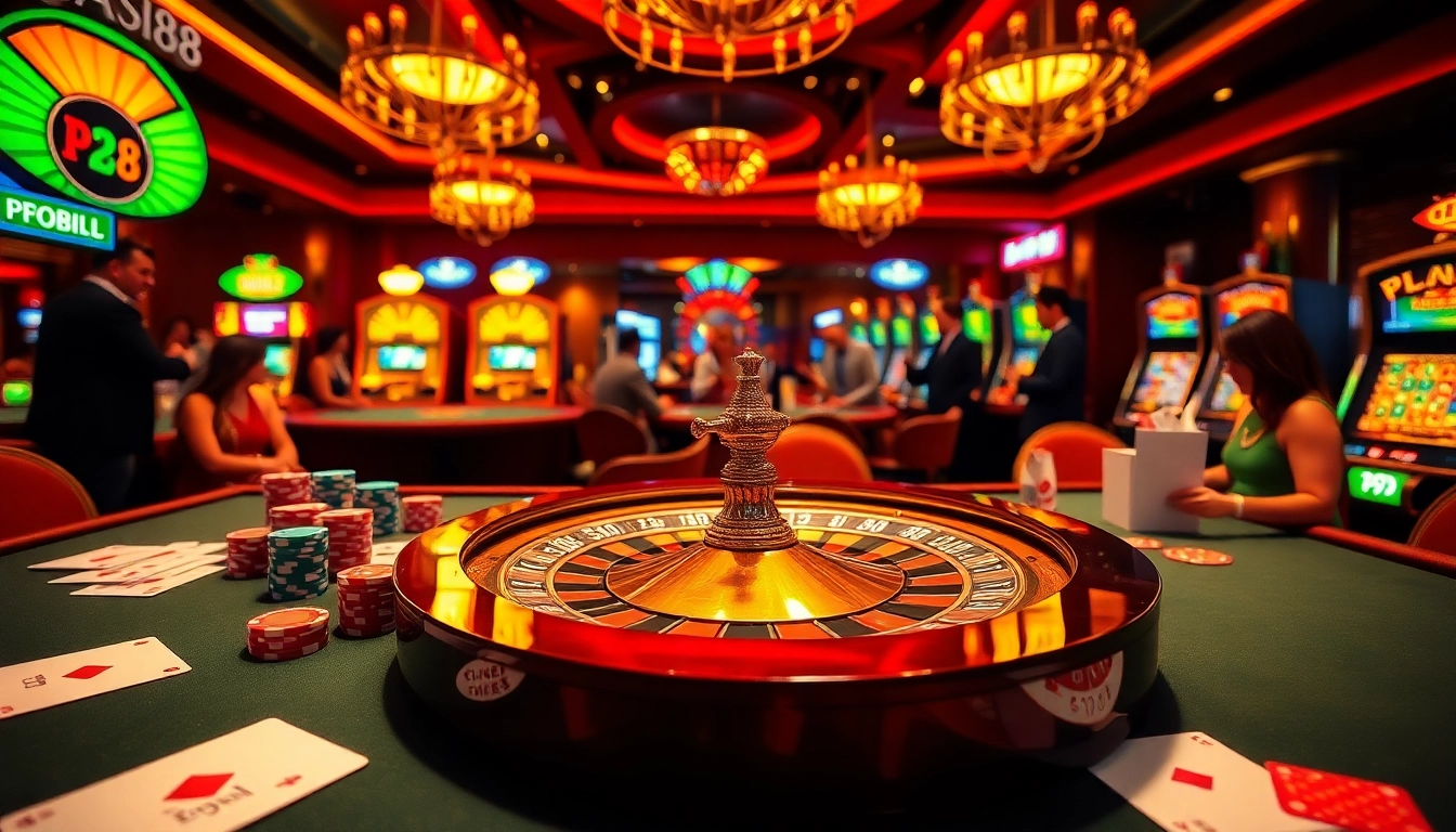 Experience the excitement of PG88 with a vibrant casino scene featuring poker chips and a roulette wheel.