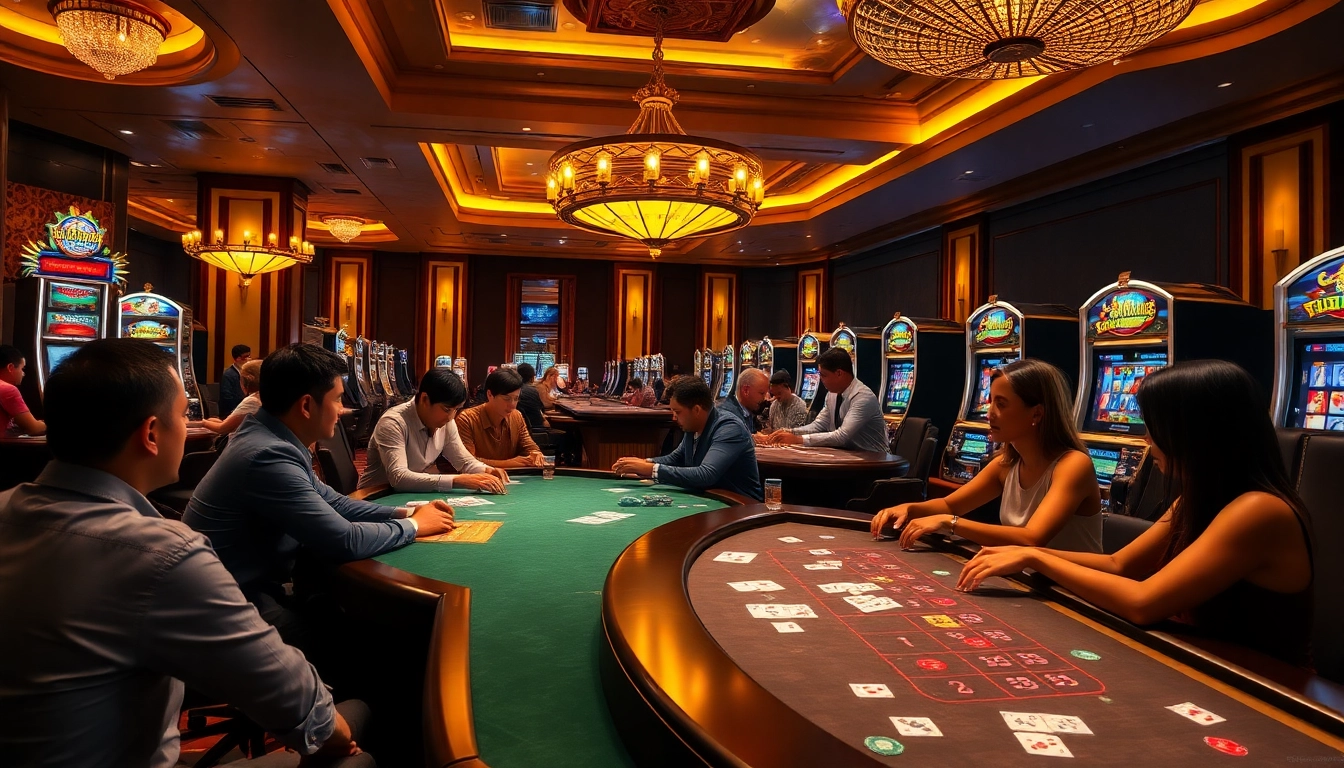 gk88 casino players enjoying an exciting game at vibrant tables filled with cards and chips