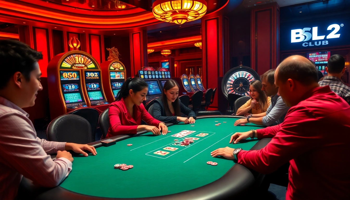 Engaging players at B52 CLUB enjoy high-stakes poker under rich, luxurious casino lighting.