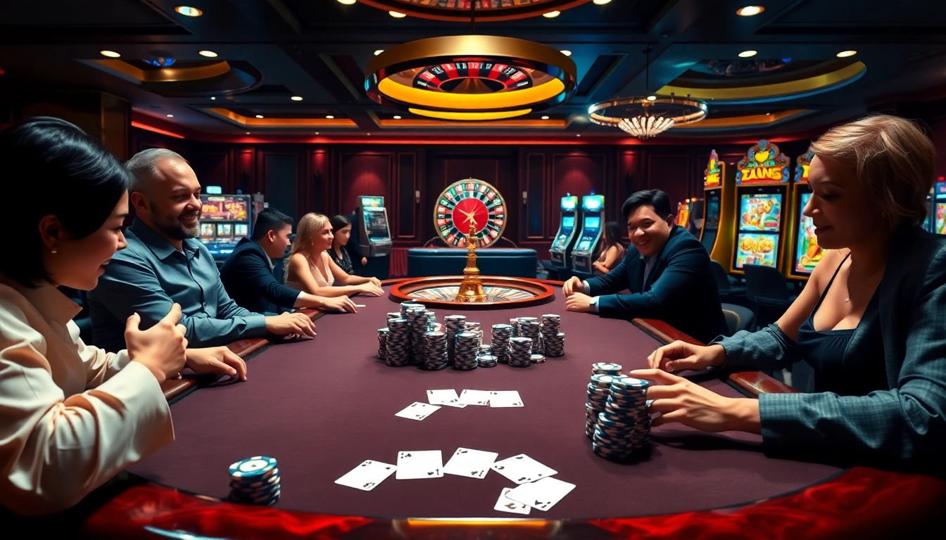 Players engaging at the QQ88 poker table, showcasing high stakes and excitement.