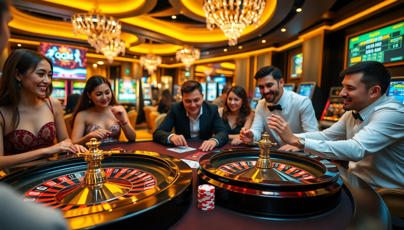 Gambling excitement at QQ88 casino table with lively players and engaging games.