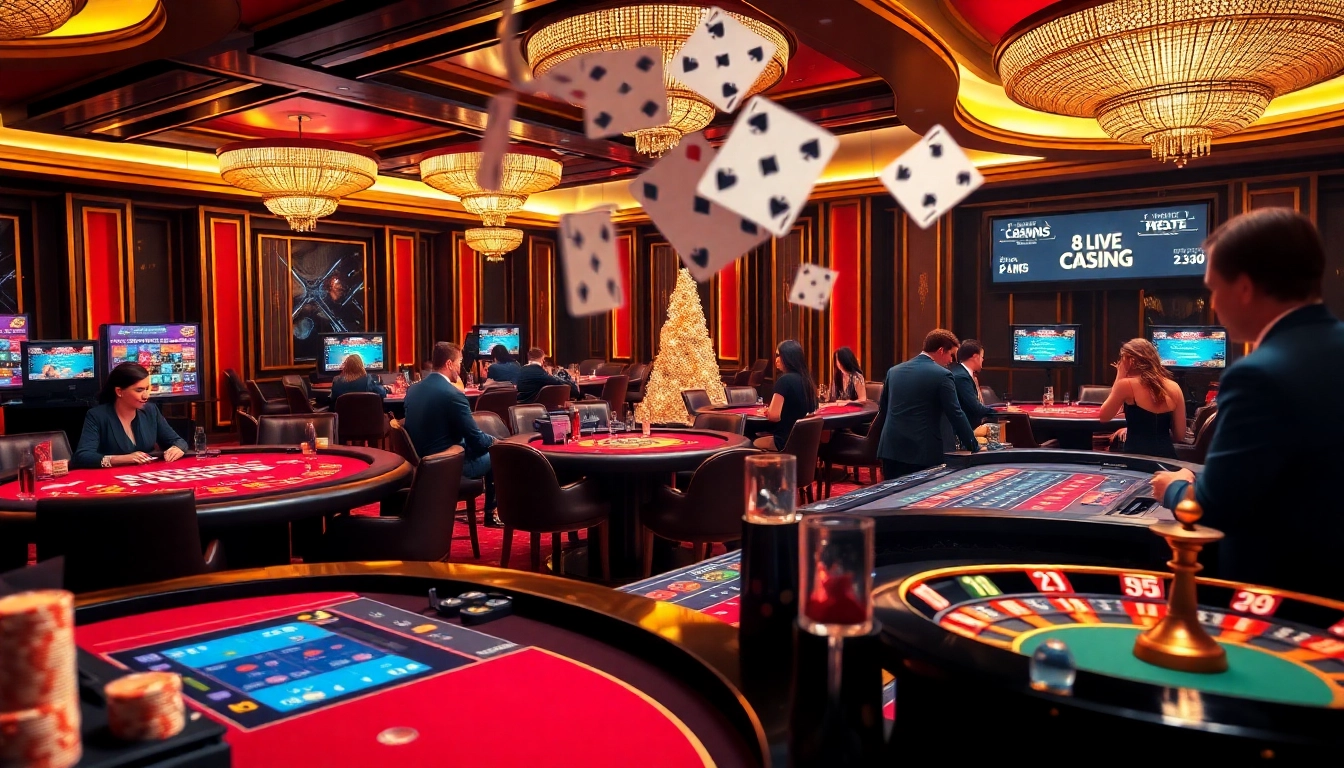 Experience thrilling action at 8live live casino, featuring dynamic gaming tables and engaged players.
