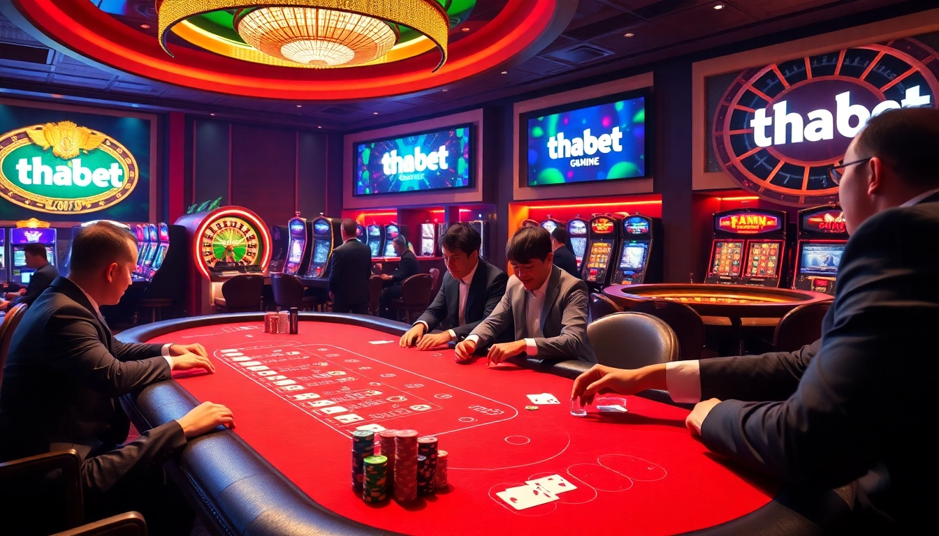 Thriving casino experience at Thabet with poker chips and roulette wheel in action.