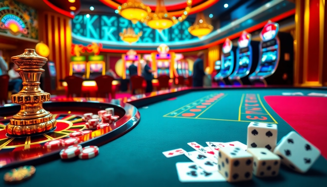 Exciting gambling scene at https://king88hz.vip/ featuring roulette, poker chips, and vibrant casino elements.