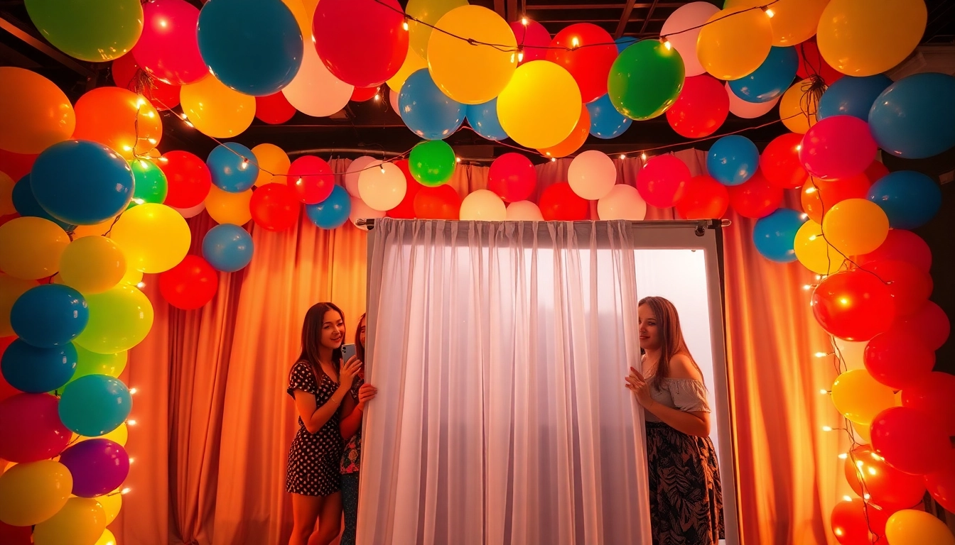 Enhance your celebrations with an enticing photo booth rental featuring a colorful backdrop.