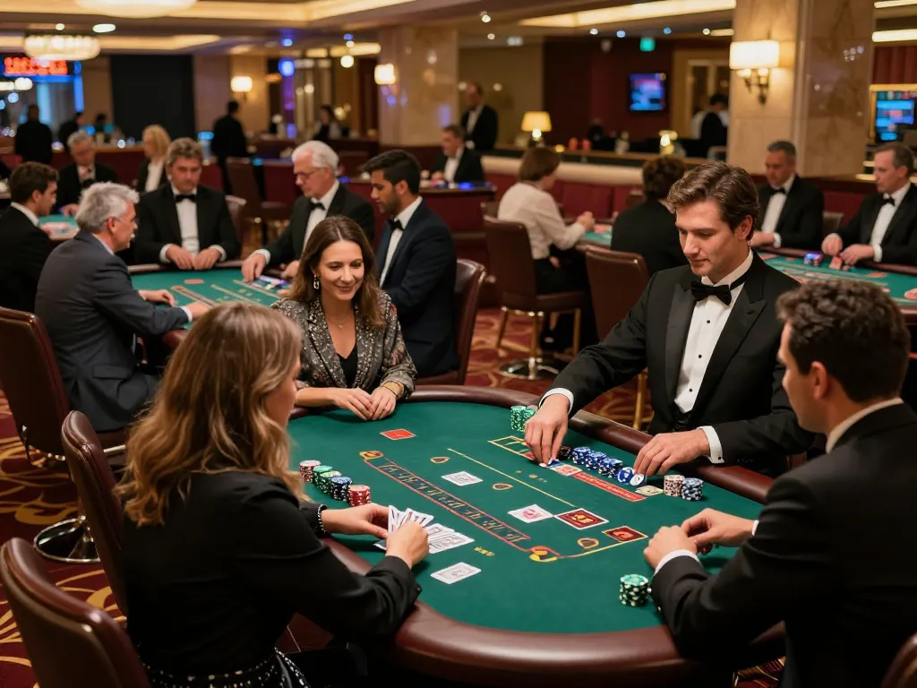 Players engaging at blackjack tables in vibrant hit club casino atmosphere, showcasing strategic gameplay and excitement