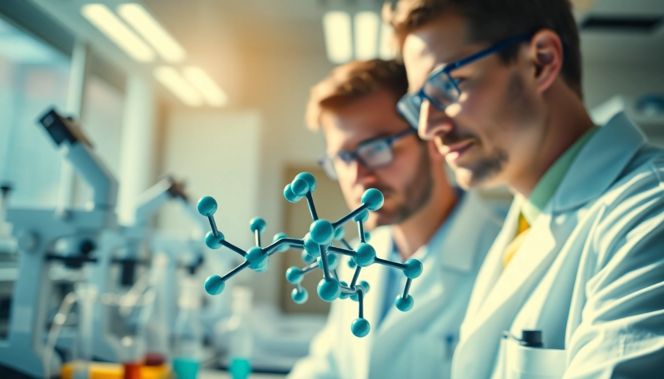 Researcher analyzes Retatrutide model in a bright, innovative lab environment.