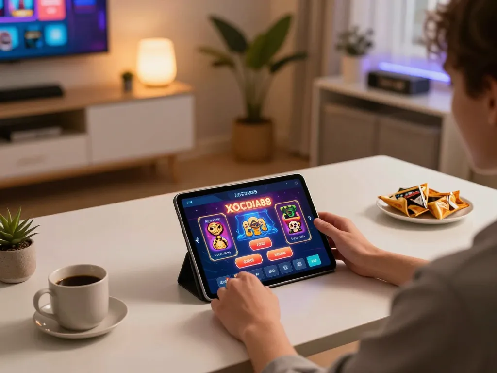 Engaging with the XOCDIA88 app on a tablet, showcasing modern online gaming
