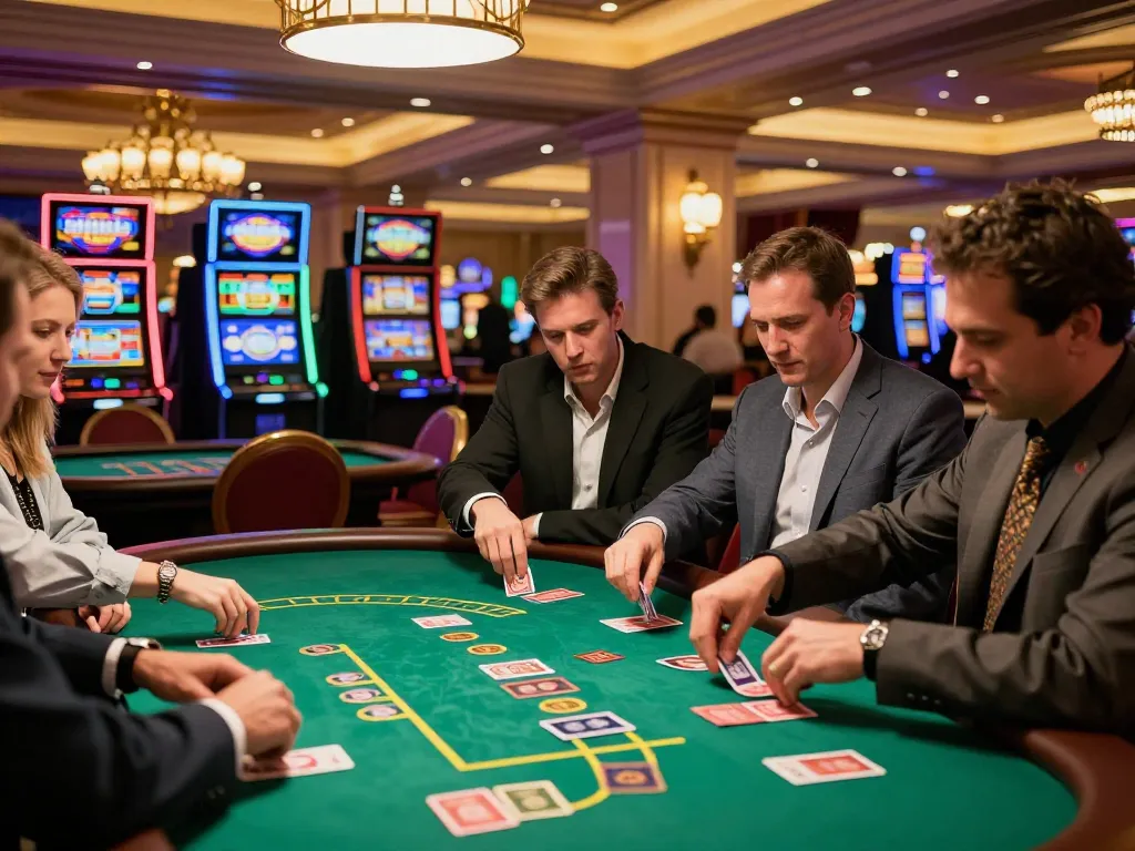 Players engaging in intense blackjack action at 88xeng casino tables, showcasing strategy and excitement.