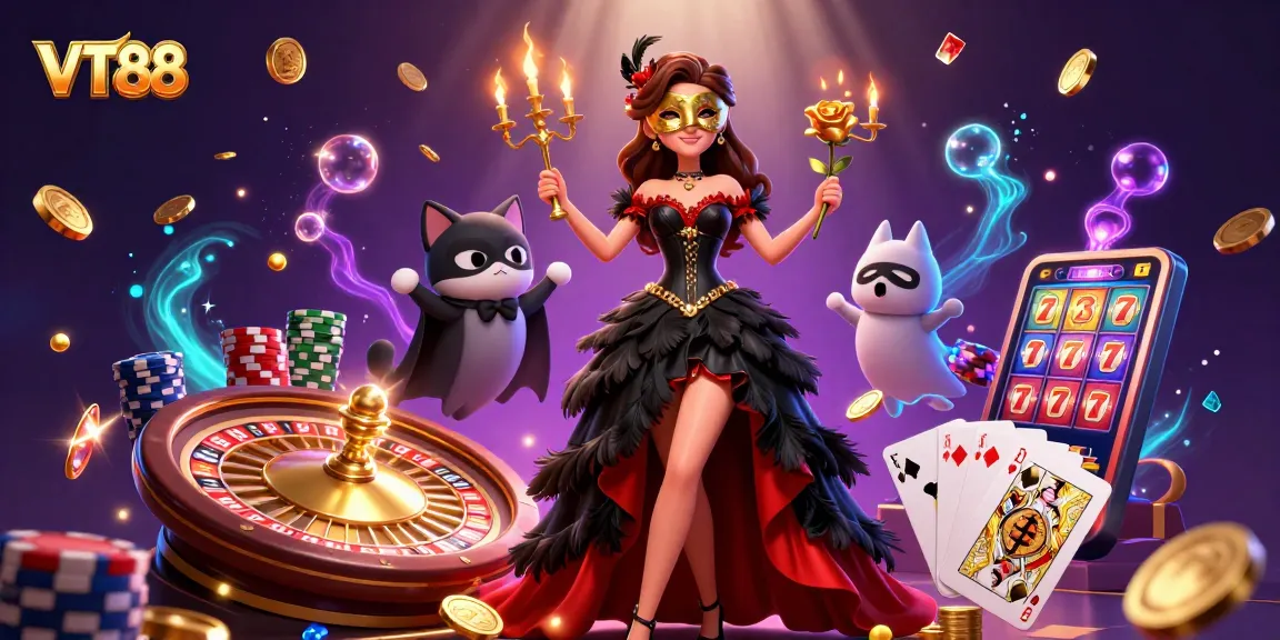 Experience the excitement of VT88 with vibrant casino elements and glamorous characters.