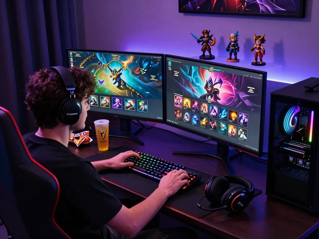 Player exploring the mythic shop rotation in League of Legends with vibrant skins and cosmetics