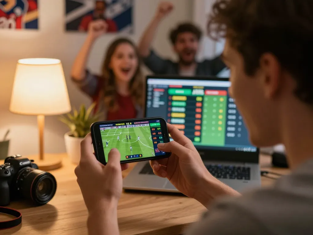 Socolive sports betting excitement with individual placing bets on smartphone during live match.