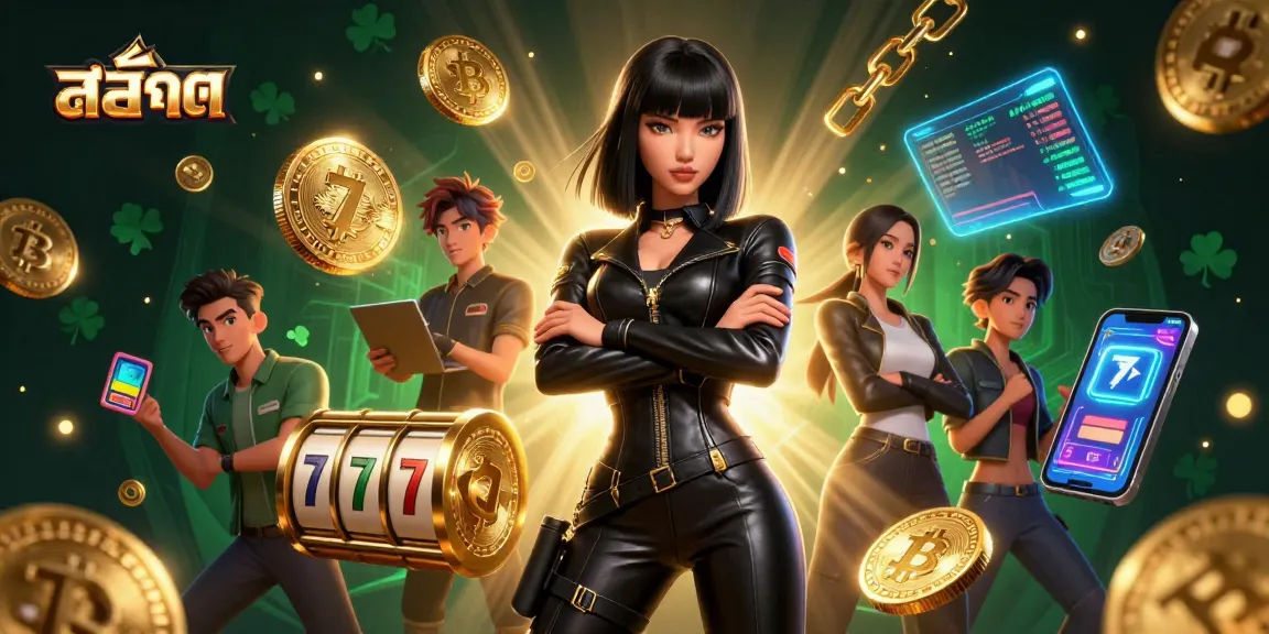 Engage with สล็อต - an immersive gaming scene featuring slot reels and cryptocurrency elements.