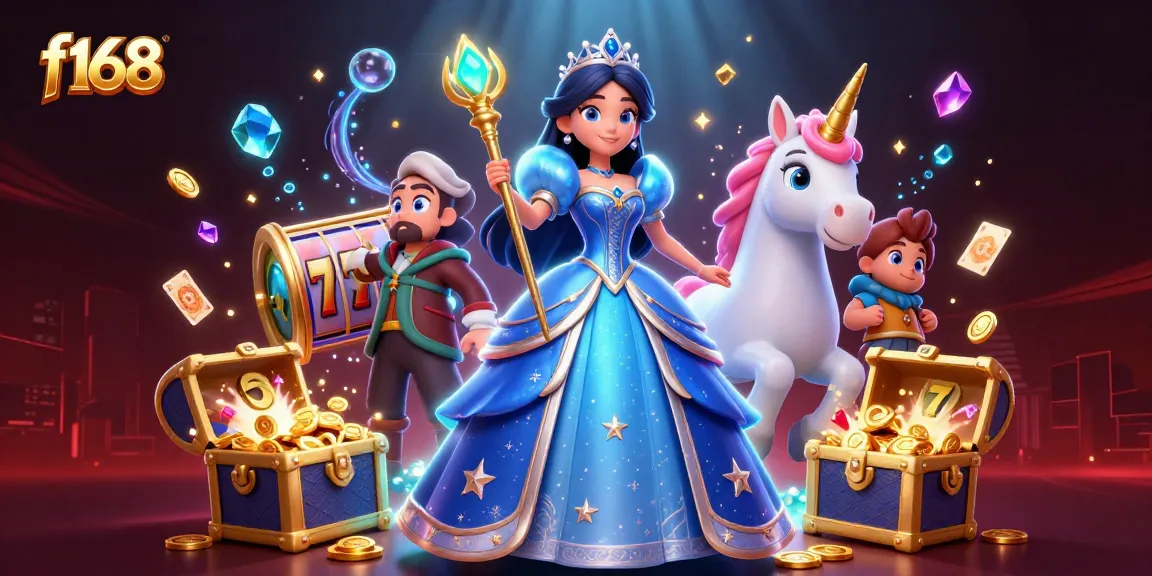 Spin the reels of f168 with a glamorous woman and a magical unicorn amidst dazzling treasures.