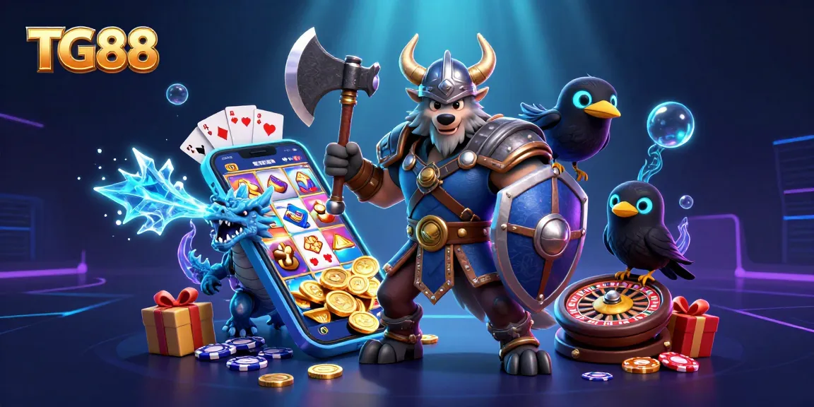 Spin to win with TG88 in a vibrant, action-packed casino scene featuring epic characters and games.