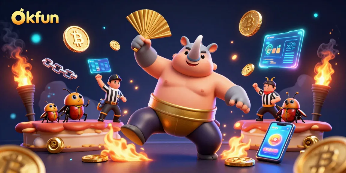 Experience exciting crypto betting action with okfun's dynamic game scene featuring a sumo champion beetle.