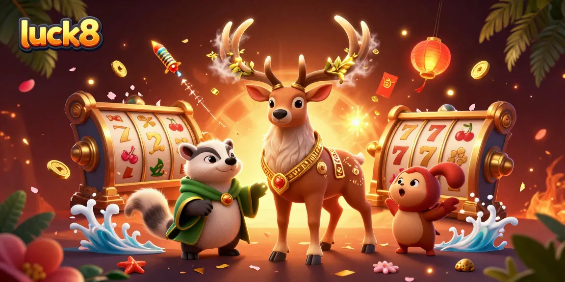 Engage in luck8's vibrant gaming atmosphere with a rich array of slot symbols and mystical characters.