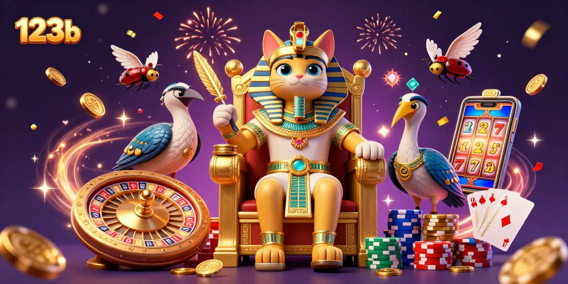 Experience the excitement of 123b as cascading coins and vibrant gems fill the scene of a royal gaming adventure.