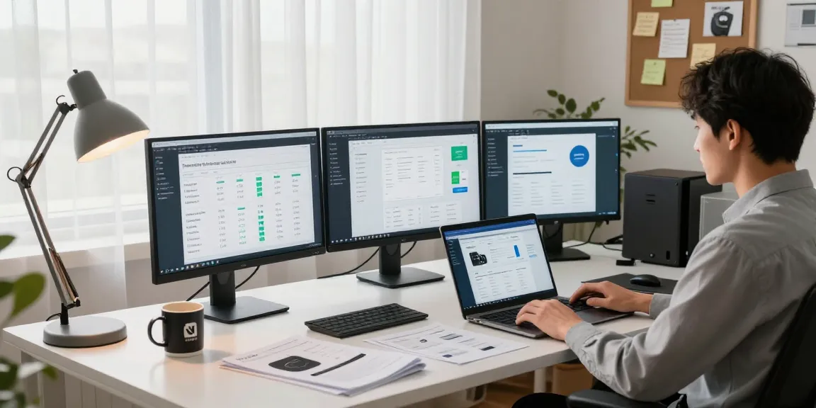 Person reviewing performance data on refurbished PC in modern workspace.
