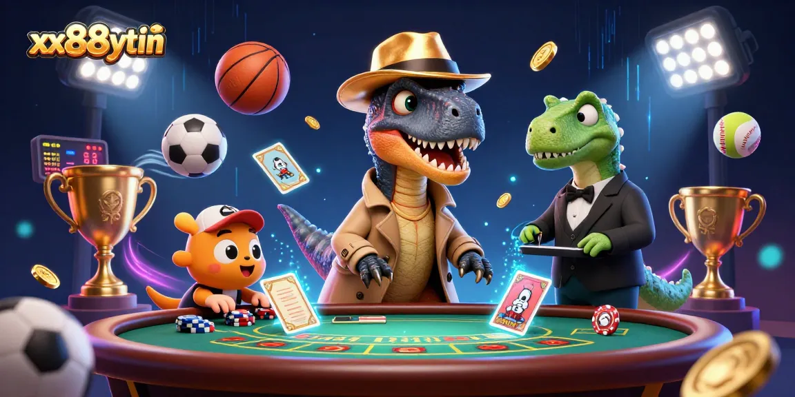 Experience the thrill of xx88uytin with a velociraptor secretly betting at a casino table.