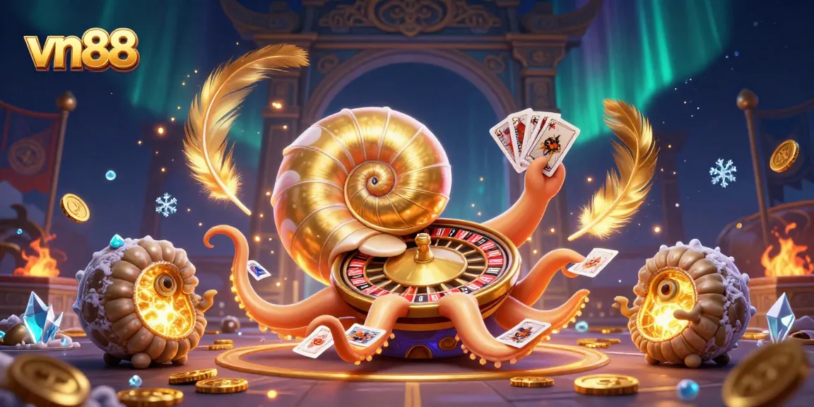Experience thrilling bets with vn88 as a giant nautilus hosts a vibrant casino scene filled with action.