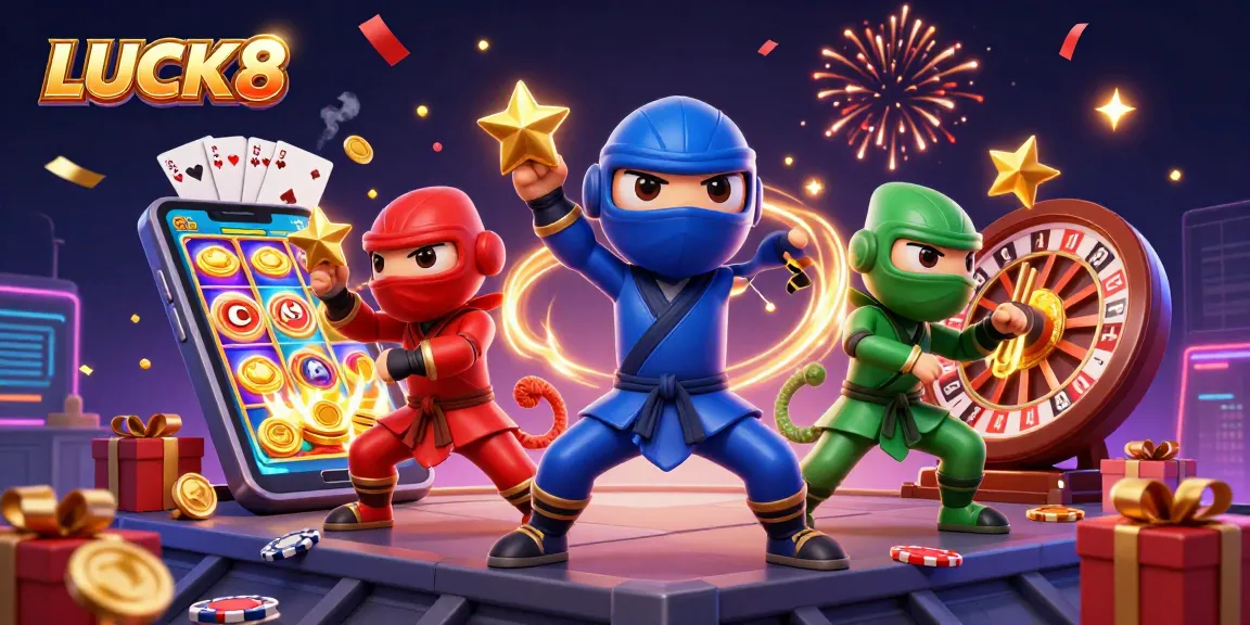 Engage in thrilling gameplay at LUCK8 with vibrant slot visuals, golden coins, and dynamic characters.