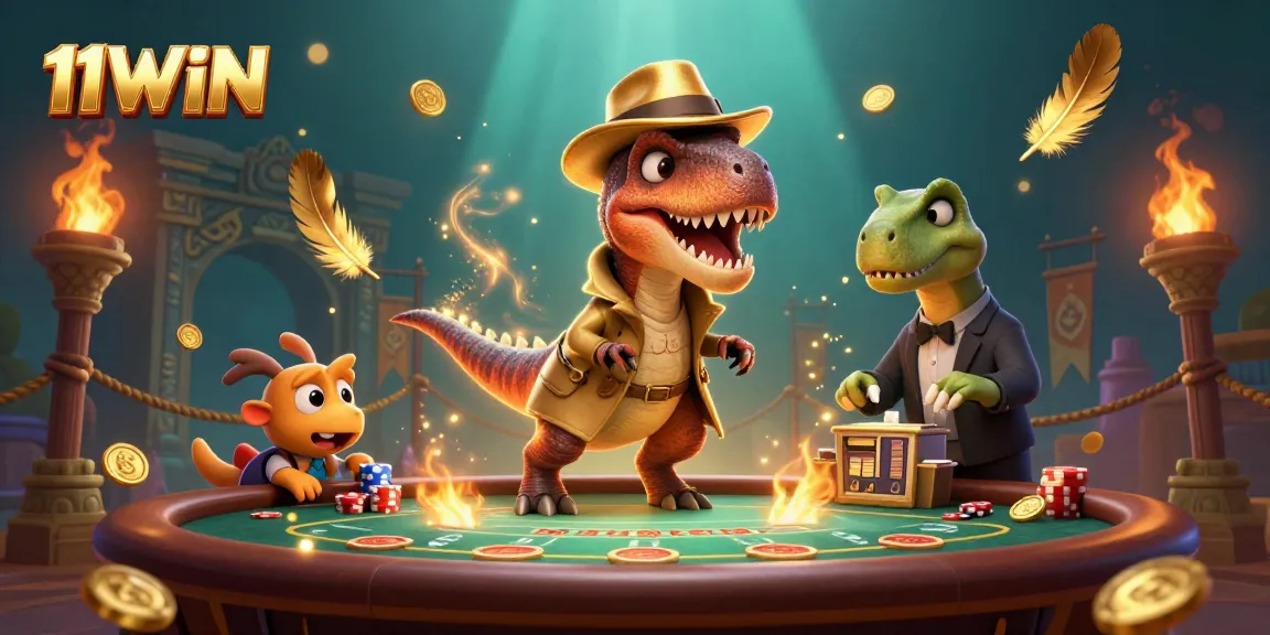 Experience thrilling gameplay with 11WIN's unique characters at the blackjack table, showcasing vibrant casino elements.