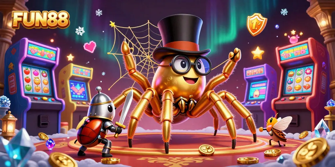 Engage in thrilling FUN88 casino experiences with vibrant slot reels and adventurous characters.